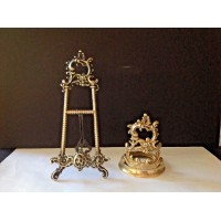 Set Victorian Solid Brass Large Easel Plate Picture Display Stand, Candle Holder   323376950449